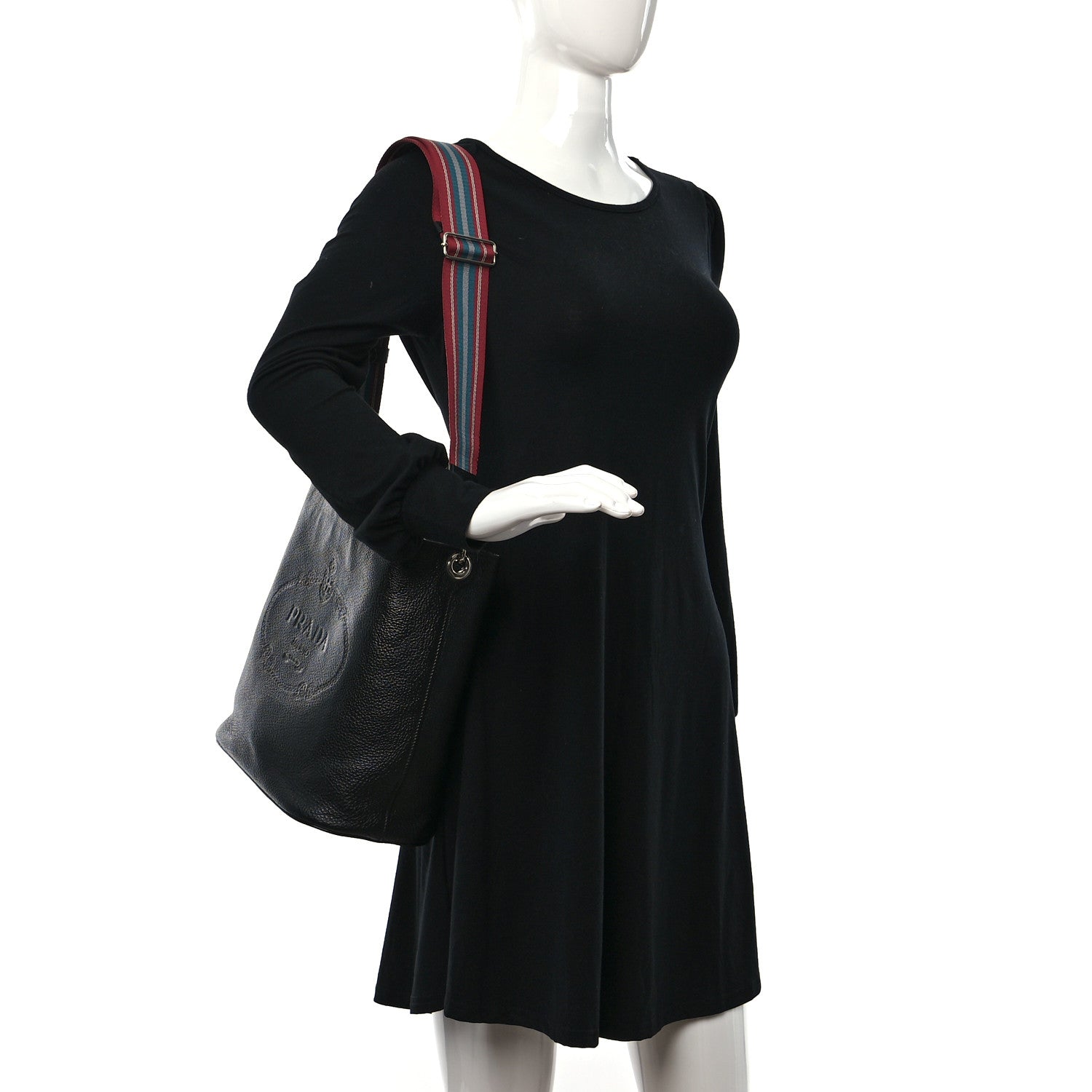 Prada Vitello Phenix Logo Hobo Black 2 of 11