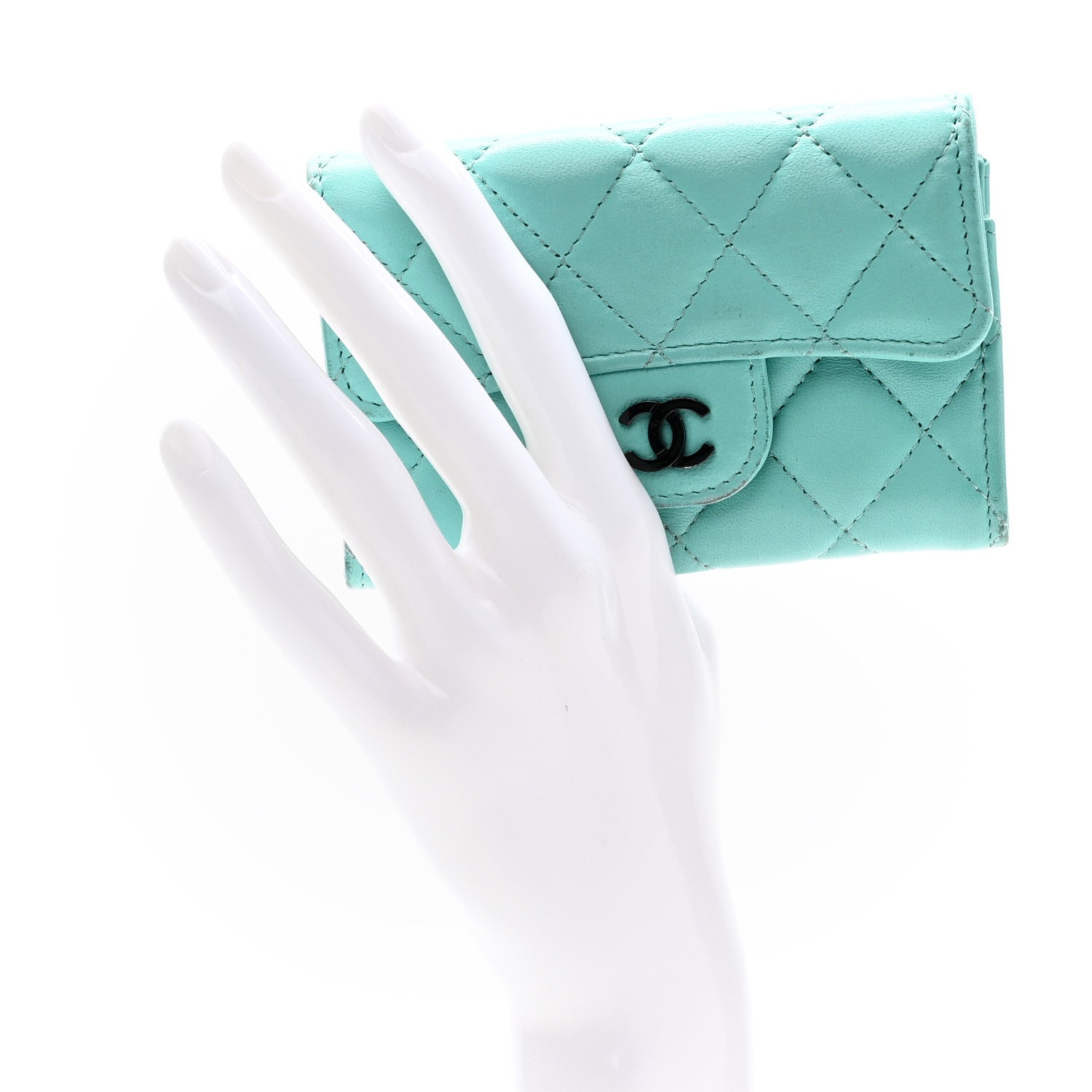 Chanel Lambskin Quilted Flap Card Holder Wallet Light Blue 2 of 12