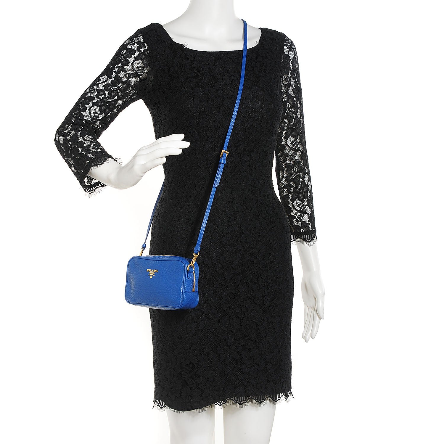 Prada Vitello Daino Mini Camera Crossbody Bag Azzurro 2 of 9