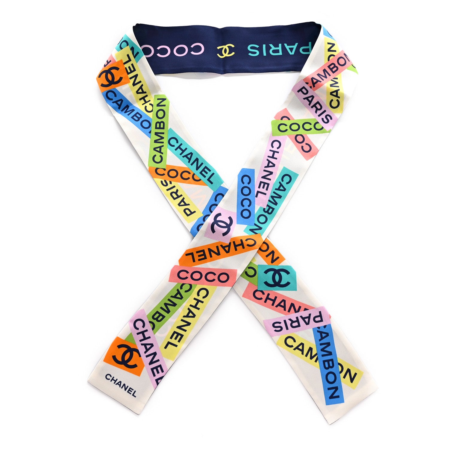 Chanel Silk Twill CC Logo Slim Bandeau Scarf Ecru Multicolor 1 of 3
