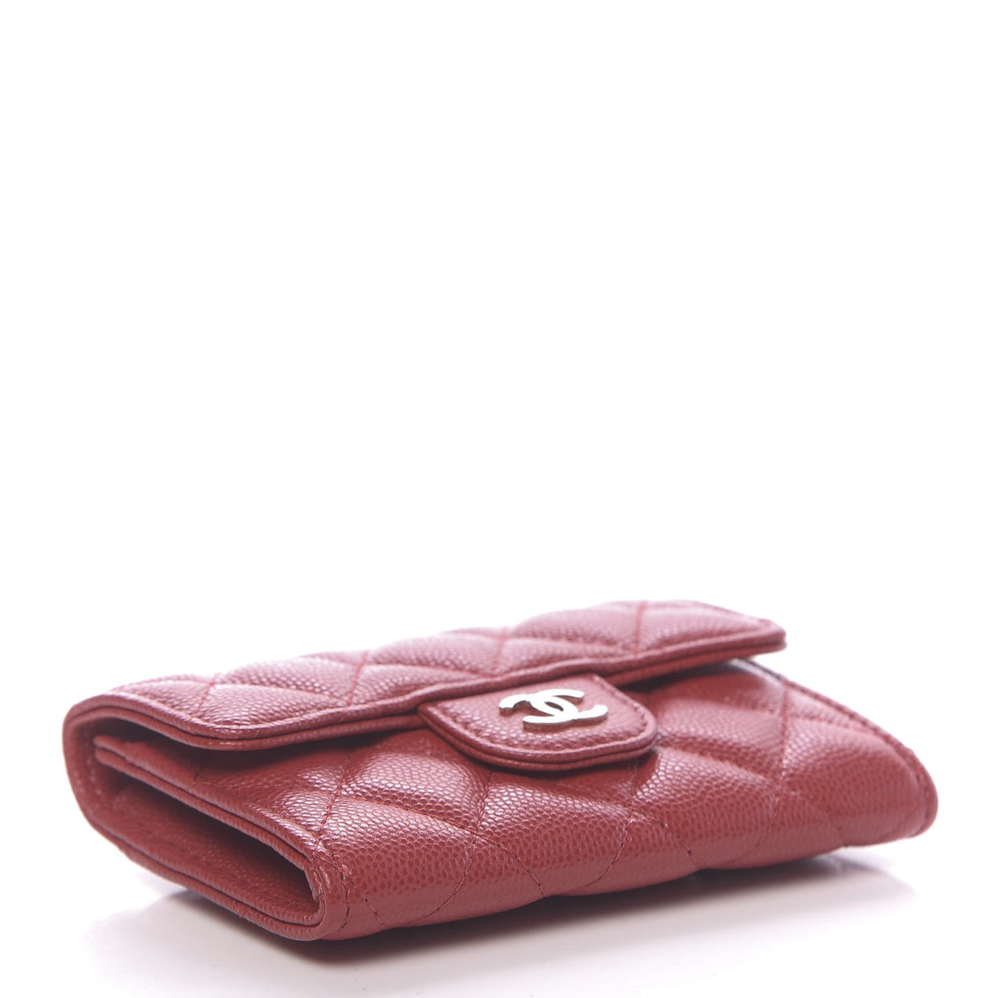 Caviar Quilted Flap Card Holder Wallet Red