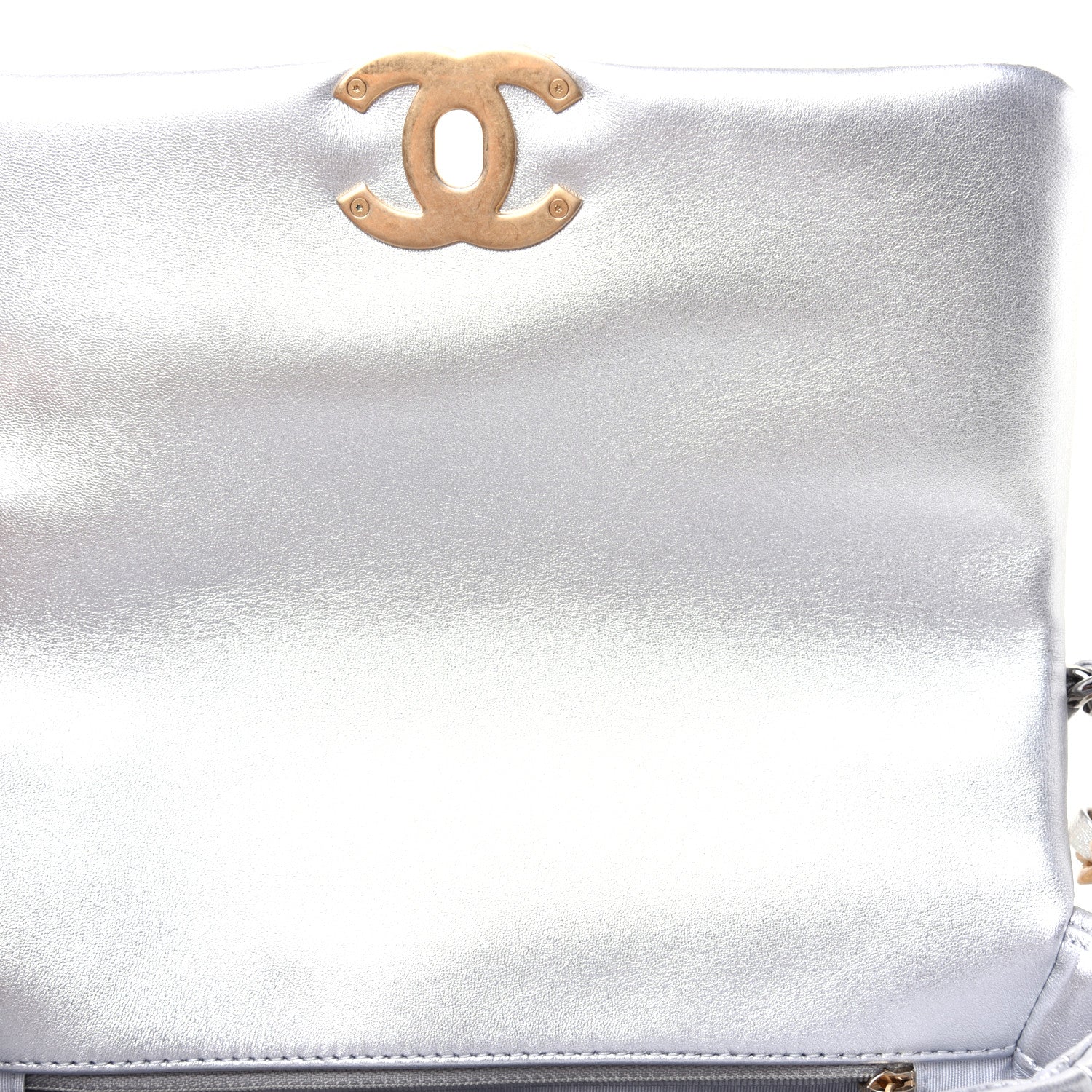 Chanel Metallic Lambskin Quilted Medium Chanel 19 Flap Silver 11 of 17