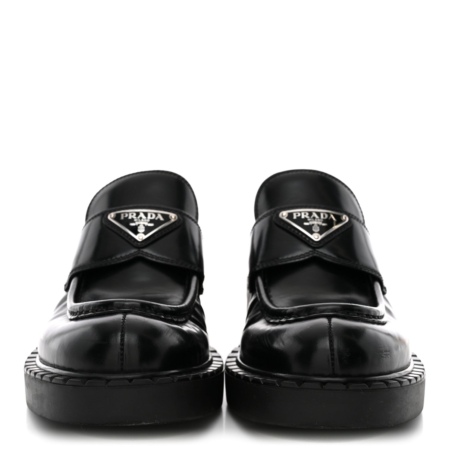 Prada Spazzolato Metal Triangle Logo 50mm Loafers 36.5 Black 3 of 11