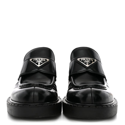 Prada Spazzolato Metal Triangle Logo 50mm Loafers 36.5 Black 3 of 11