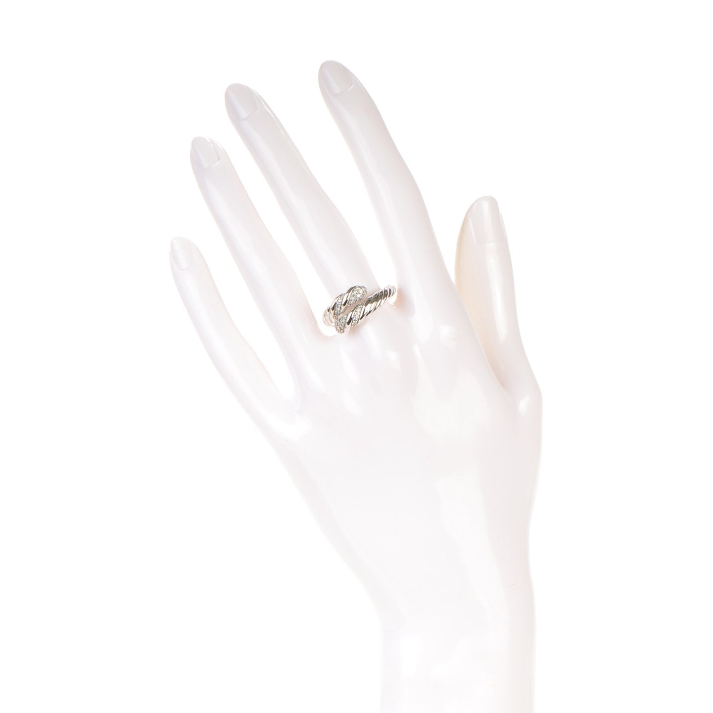 Sterling Silver Pave Diamond 10mm Willow Open Single Row Ring 54 7