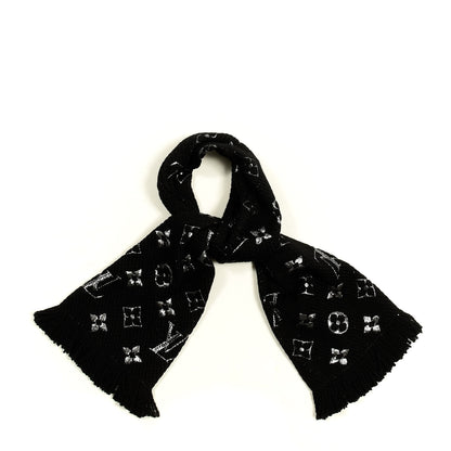 Louis Vuitton Wool Silk Logomania Shine Scarf Black 1 of 3