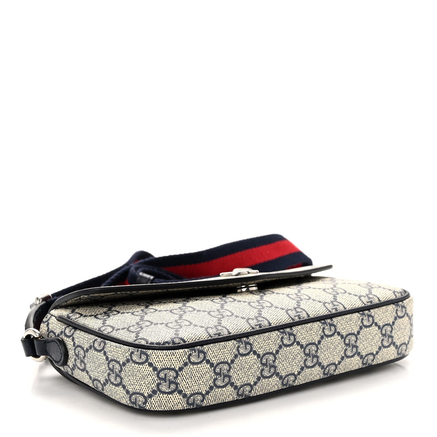 Gucci GG Supreme Monogram Textured Dollar Calfskin Web Mini Ophidia Envelope Shoulder Bag Beige Blue 4 of 10
