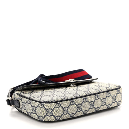 Gucci GG Supreme Monogram Textured Dollar Calfskin Web Mini Ophidia Envelope Shoulder Bag Beige Blue 4 of 10