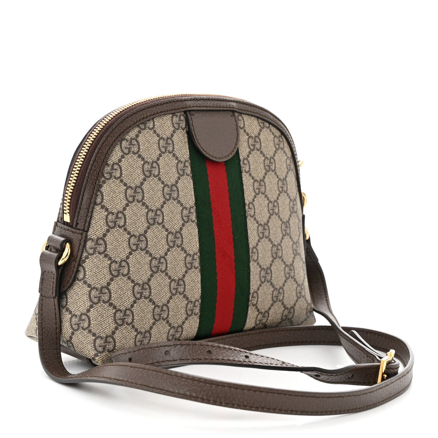 GG Supreme Monogram Textured Dollar Calfskin Web Small Ophidia Dome Shoulder Bag Beige Ebony New Acero