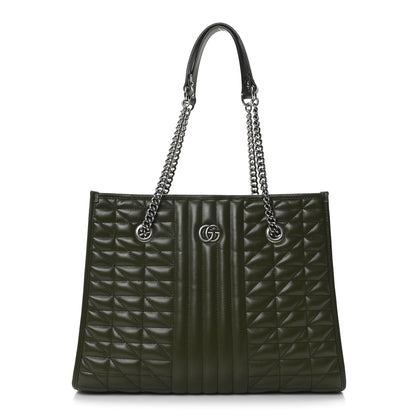 Gucci Calfskin Matelasse Aria Medium GG Marmont Shoulder Tote Military Wood 1 of 10
