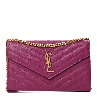 Saint Laurent Grain De Poudre Matelasse Chevron Monogram Chain Wallet Dark Grape 1 of 4