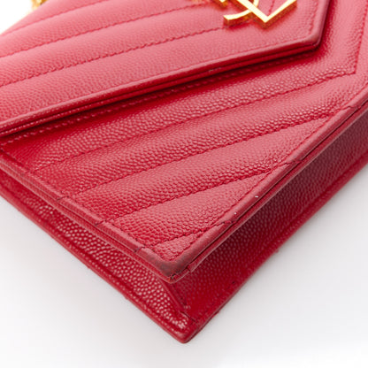 Saint Laurent Grain De Poudre Matelasse Chevron Monogram Envelope Chain Wallet Red 9 of 13