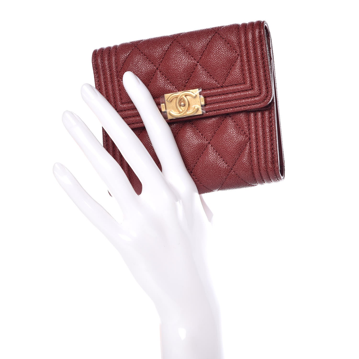 Chanel Caviar Quilted Compact Boy Wallet Burgundy 2 of 9