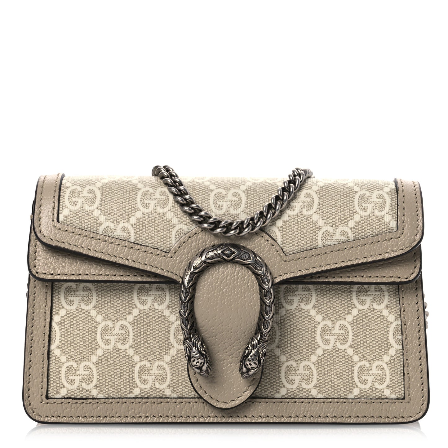 GG Supreme Monogram Textured Dollar Calfskin Super Mini Dionysus Shoulder Bag Beige Mystic White Oatmeal