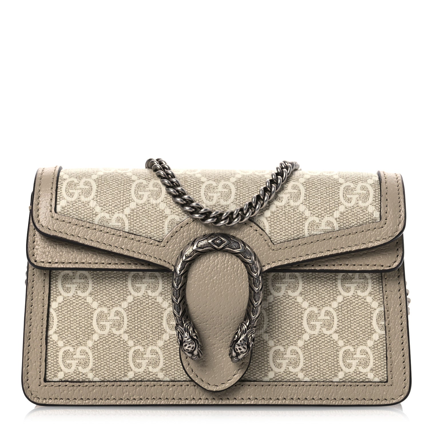 Gucci GG Supreme Monogram Textured Dollar Calfskin Super Mini Dionysus Shoulder Bag Beige Mystic White Oatmeal 1 of 10