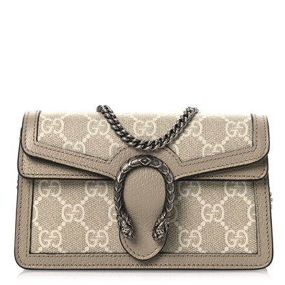 Gucci GG Supreme Monogram Textured Dollar Calfskin Super Mini Dionysus Shoulder Bag Beige Mystic White Oatmeal 1 of 10