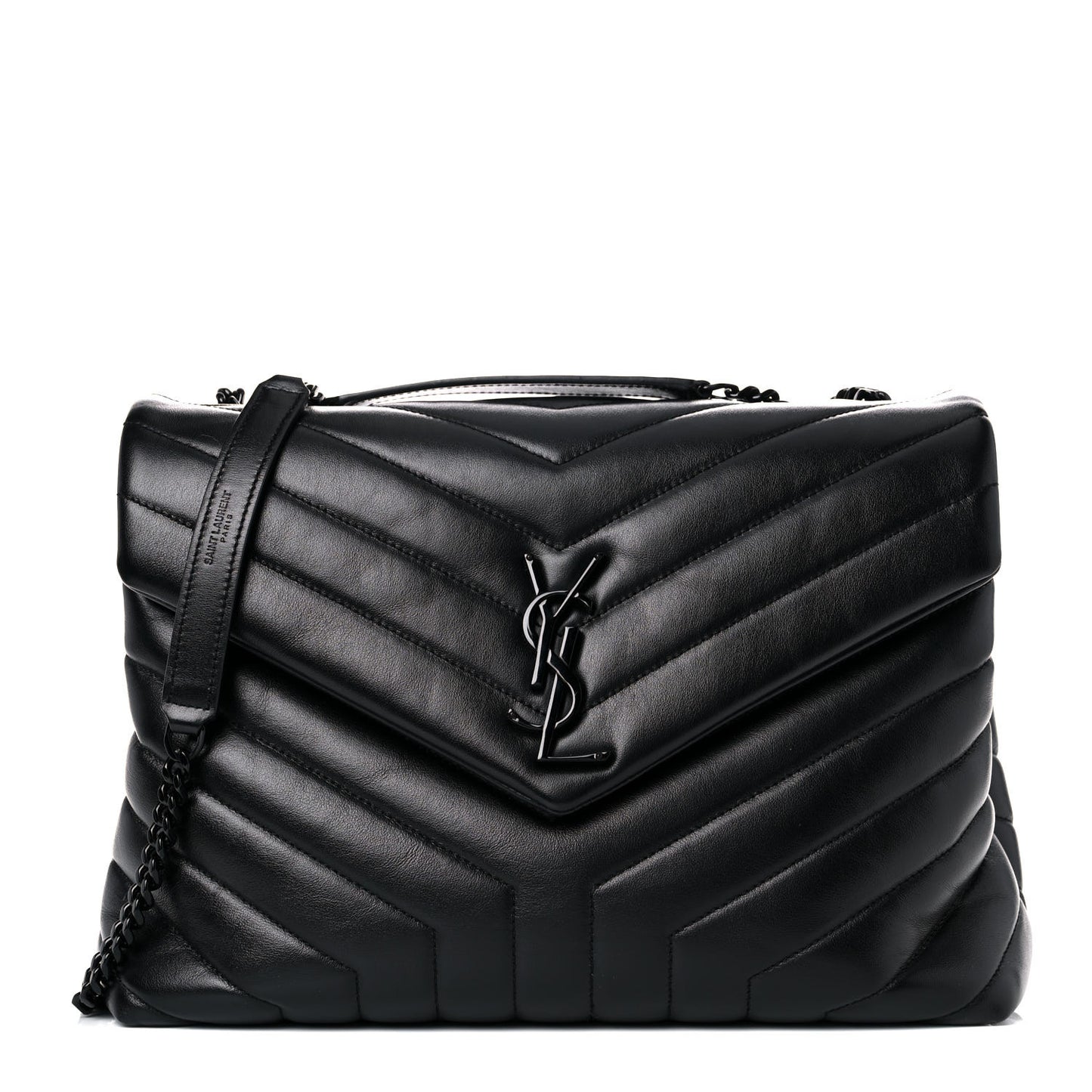 Calfskin Y Quilted Monogram Medium Loulou Chain Satchel Black