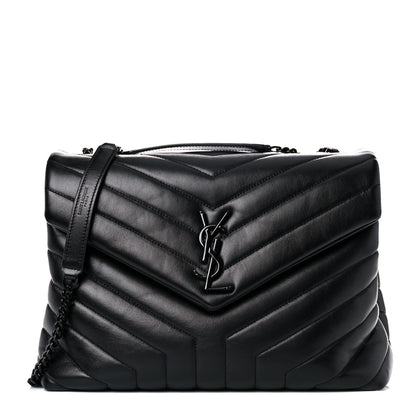 Saint Laurent Calfskin Y Quilted Monogram Medium Loulou Chain Satchel Black 1 of 12