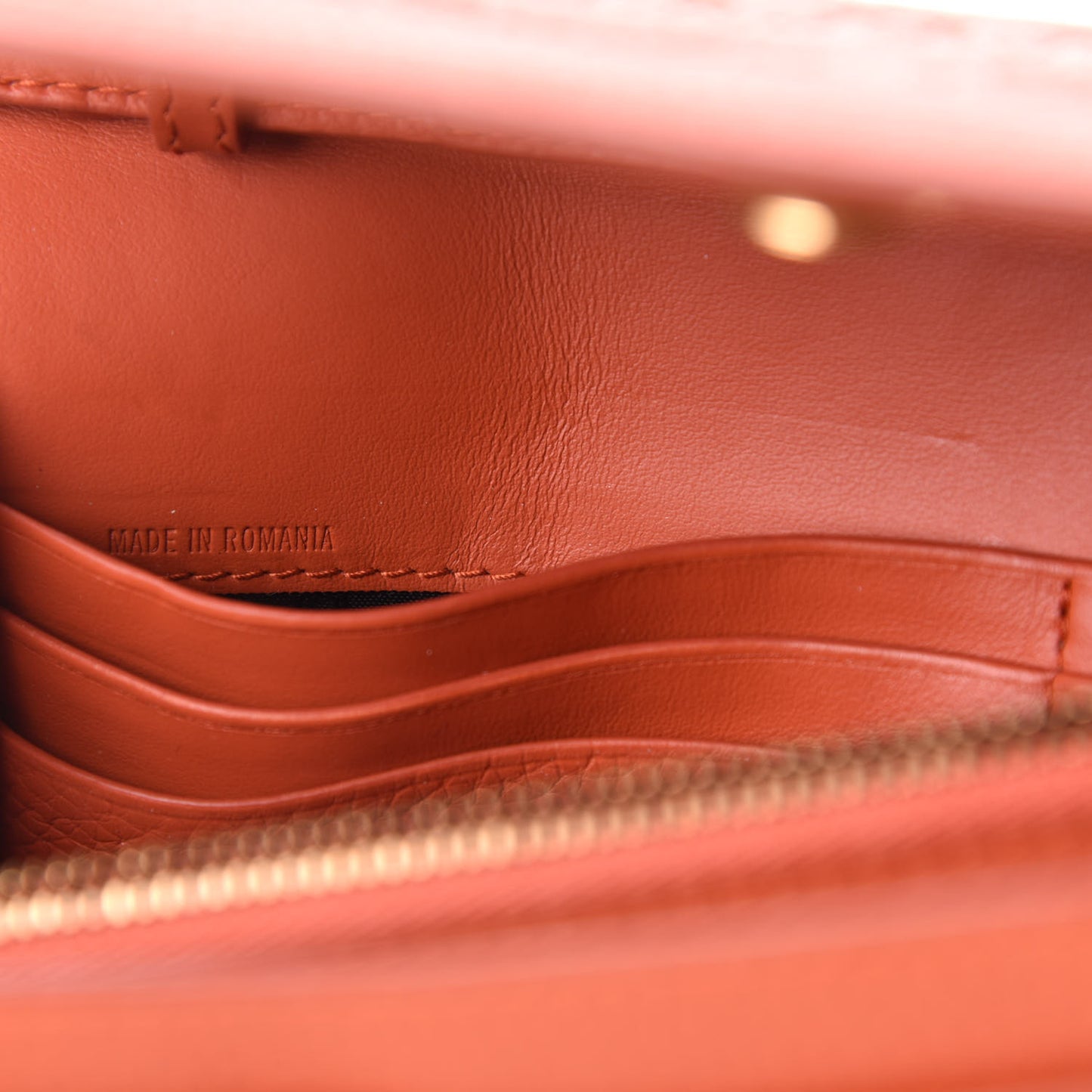 Calfskin Logo Embossed Chain Wallet Orange