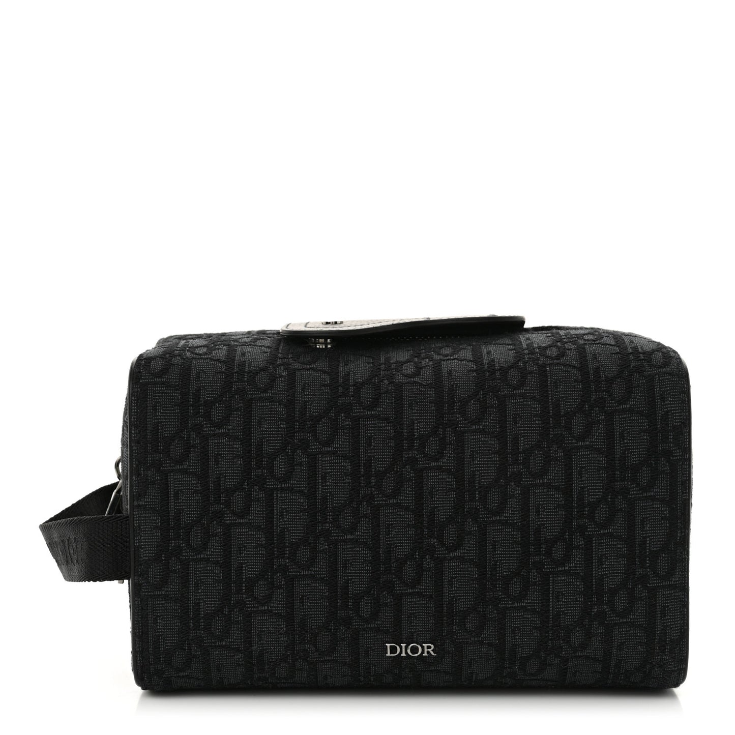 Oblique Jacquard Grained Calfskin Lingot Toiletry Bag Black