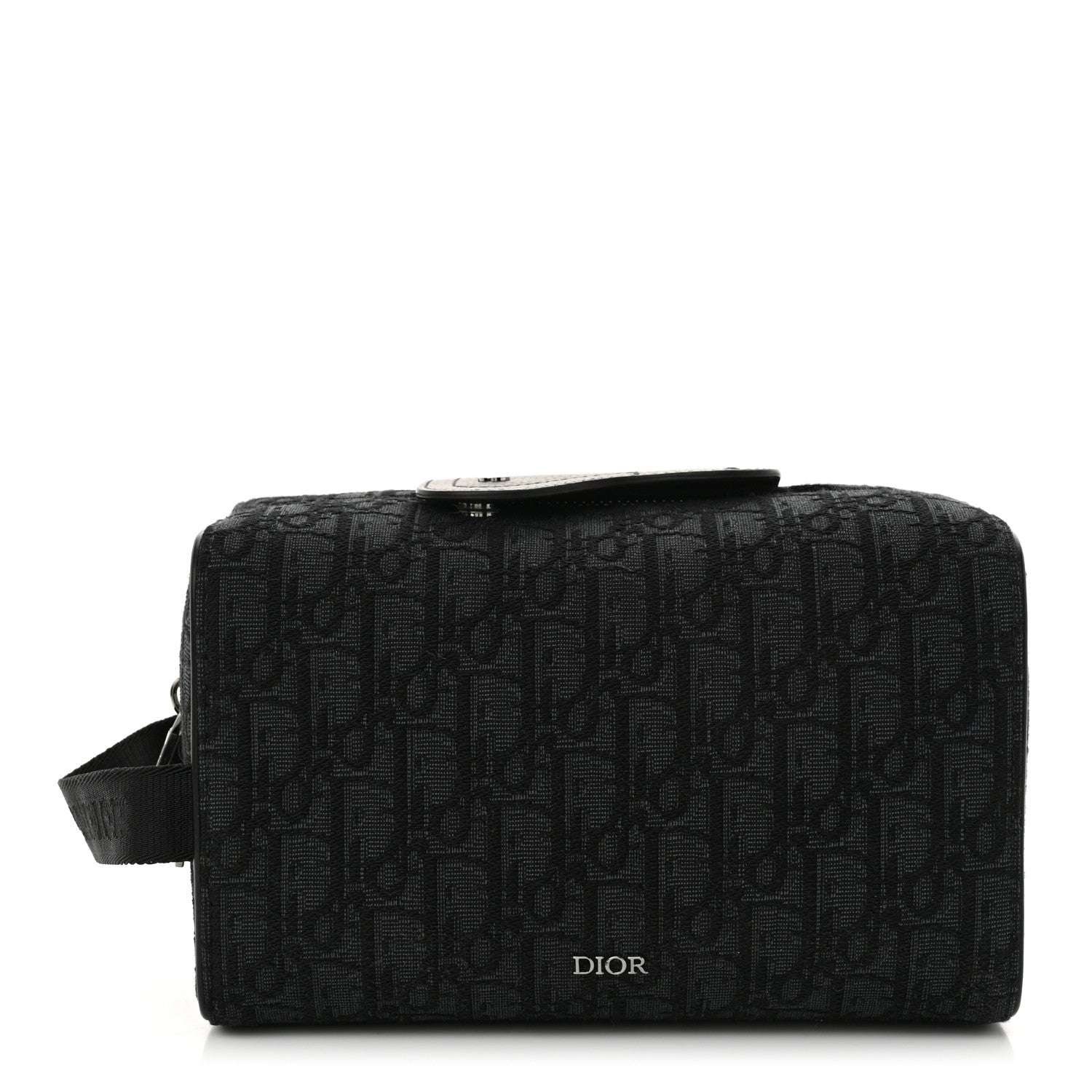 Christian Dior Oblique Jacquard Grained Calfskin Lingot Toiletry Bag Black 1 of 11
