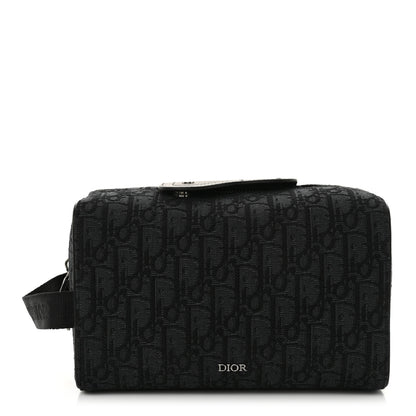 Christian Dior Oblique Jacquard Grained Calfskin Lingot Manity Toiletry Case Black 1 of 11