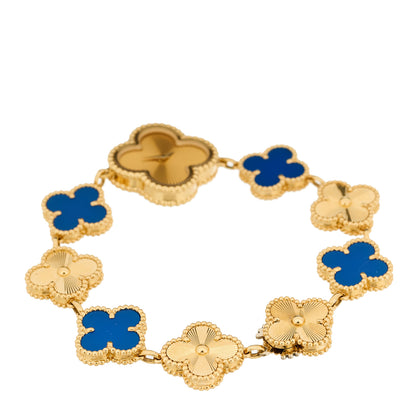 Van Cleef & Arpels 18K Yellow Gold Blue Agate 23mm Alhambra Quartz Watch 5 of 7