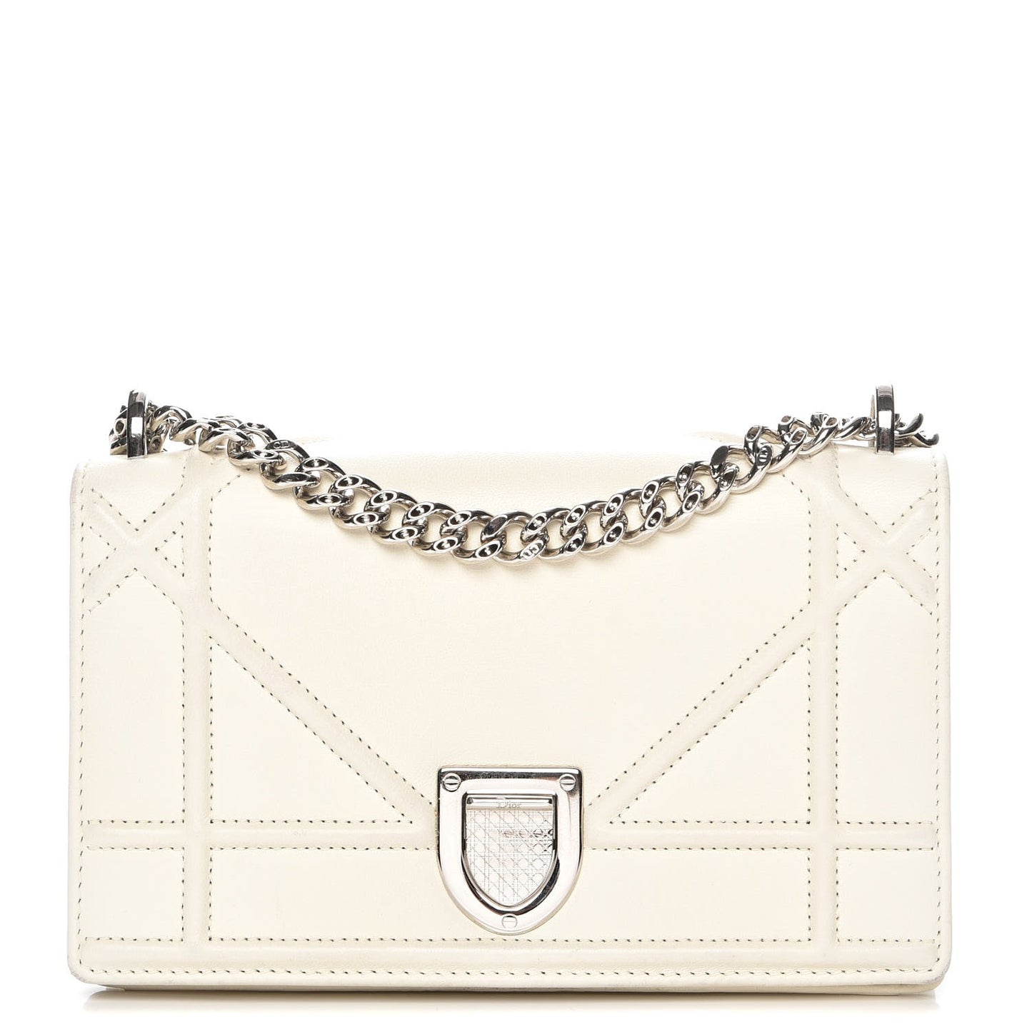 Calfskin Mini Diorama Flap Bag Off White