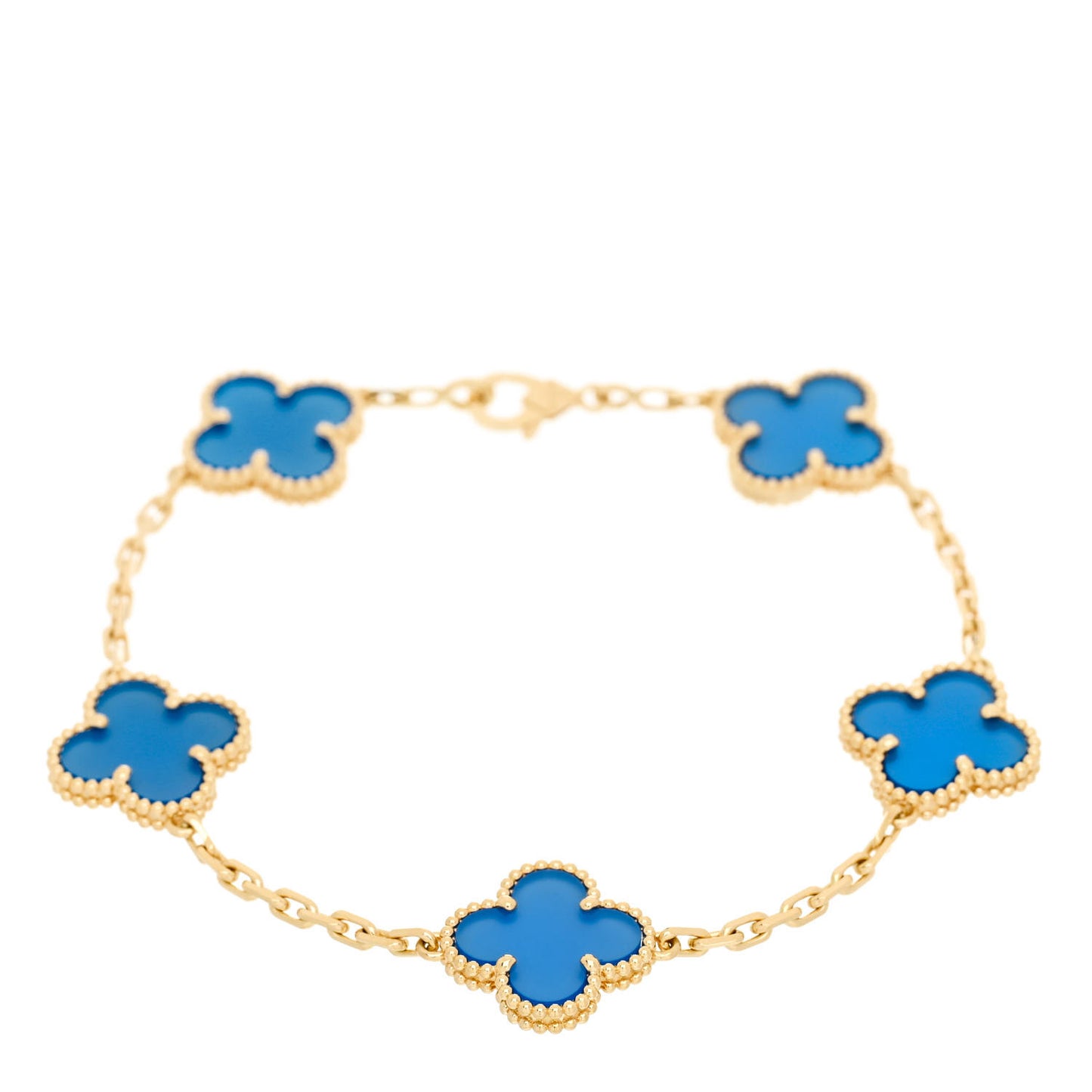 18K Yellow Gold Blue Agate 5 Motifs Vintage Alhambra Bracelet
