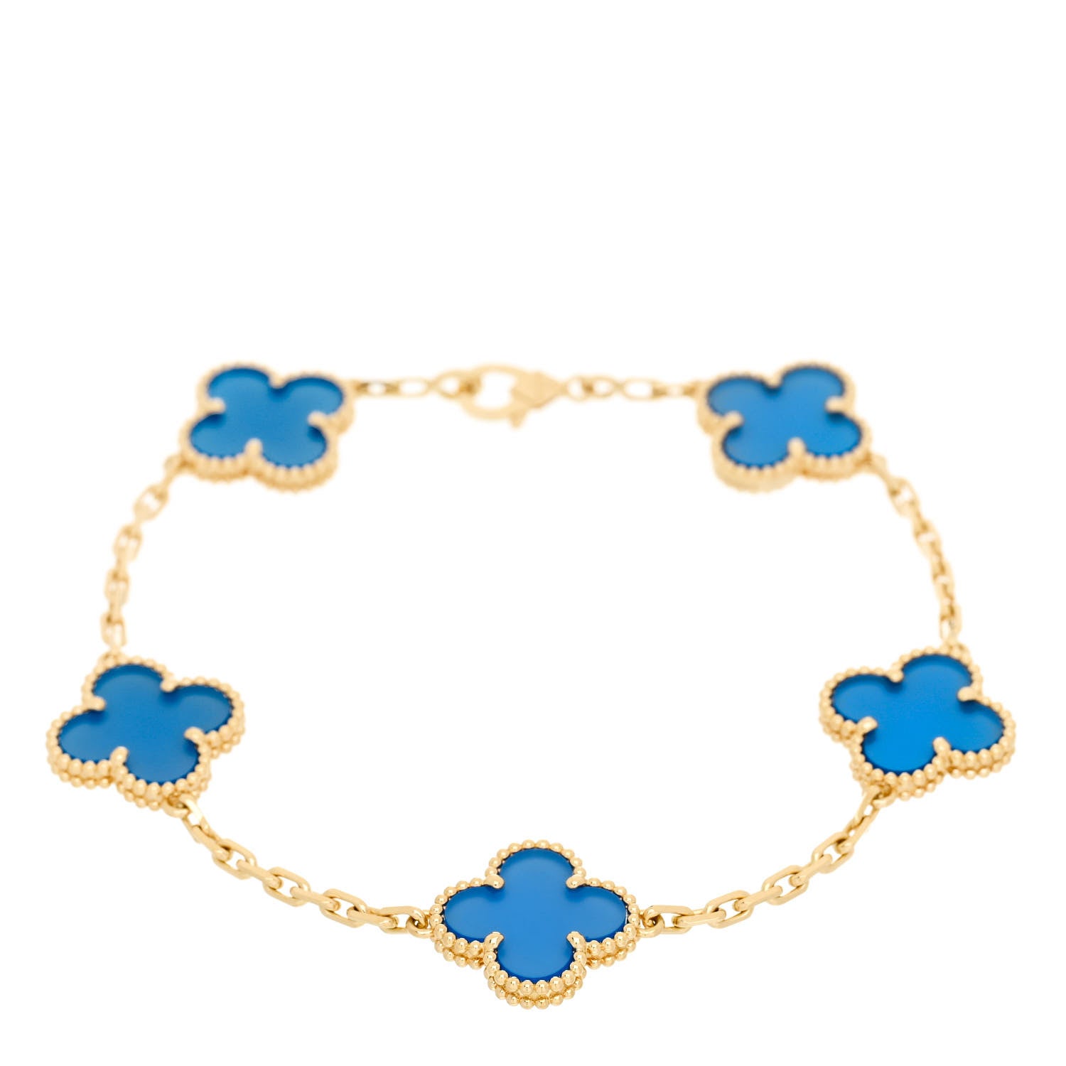 Van Cleef & Arpels 18K Yellow Gold Blue Agate 5 Motifs Vintage Alhambra Bracelet 1 of 4