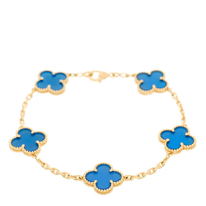Van Cleef & Arpels 18K Yellow Gold Blue Agate 5 Motifs Vintage Alhambra Bracelet 1 of 4