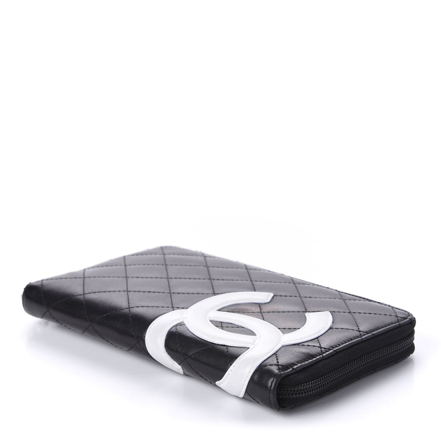 Calfskin Cambon Zip Around Organizer Wallet Black White