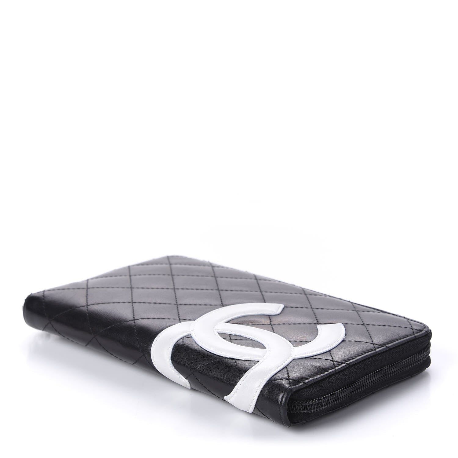 Chanel Calfskin Cambon Zip Around Organizer Wallet Black White 4 of 17