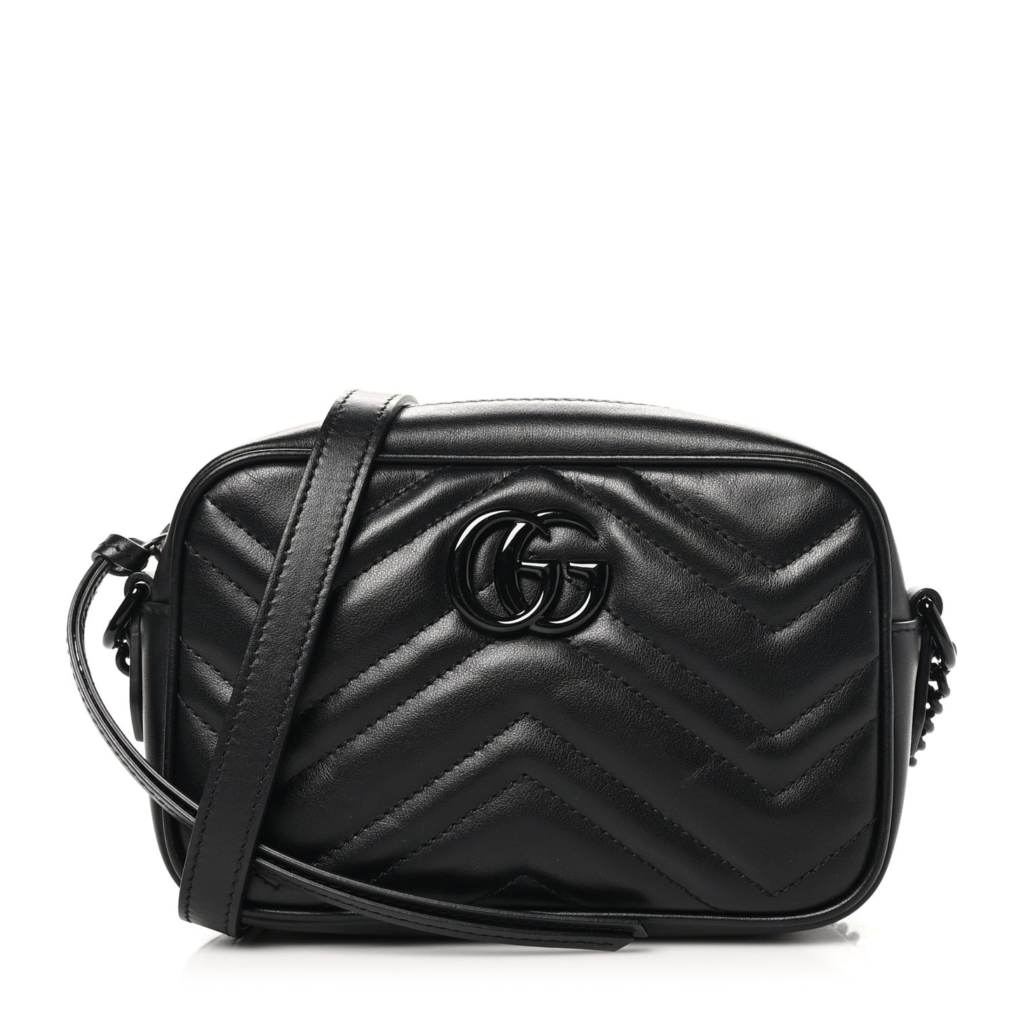Calfskin Matelasse Monochrome Mini GG Marmont Chain Shoulder Bag Black