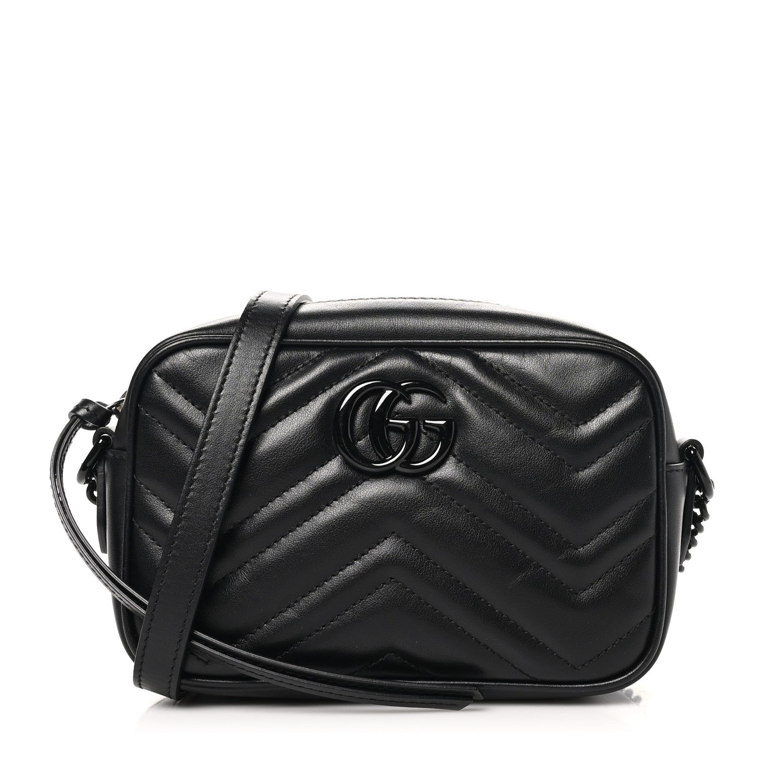 Gucci Calfskin Matelasse Monochrome Mini GG Marmont Chain Shoulder Bag Black 1 of 10