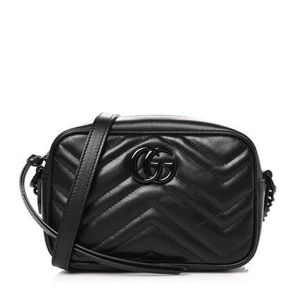Gucci Calfskin Matelasse Monochrome Mini GG Marmont Chain Shoulder Bag Black 1 of 10