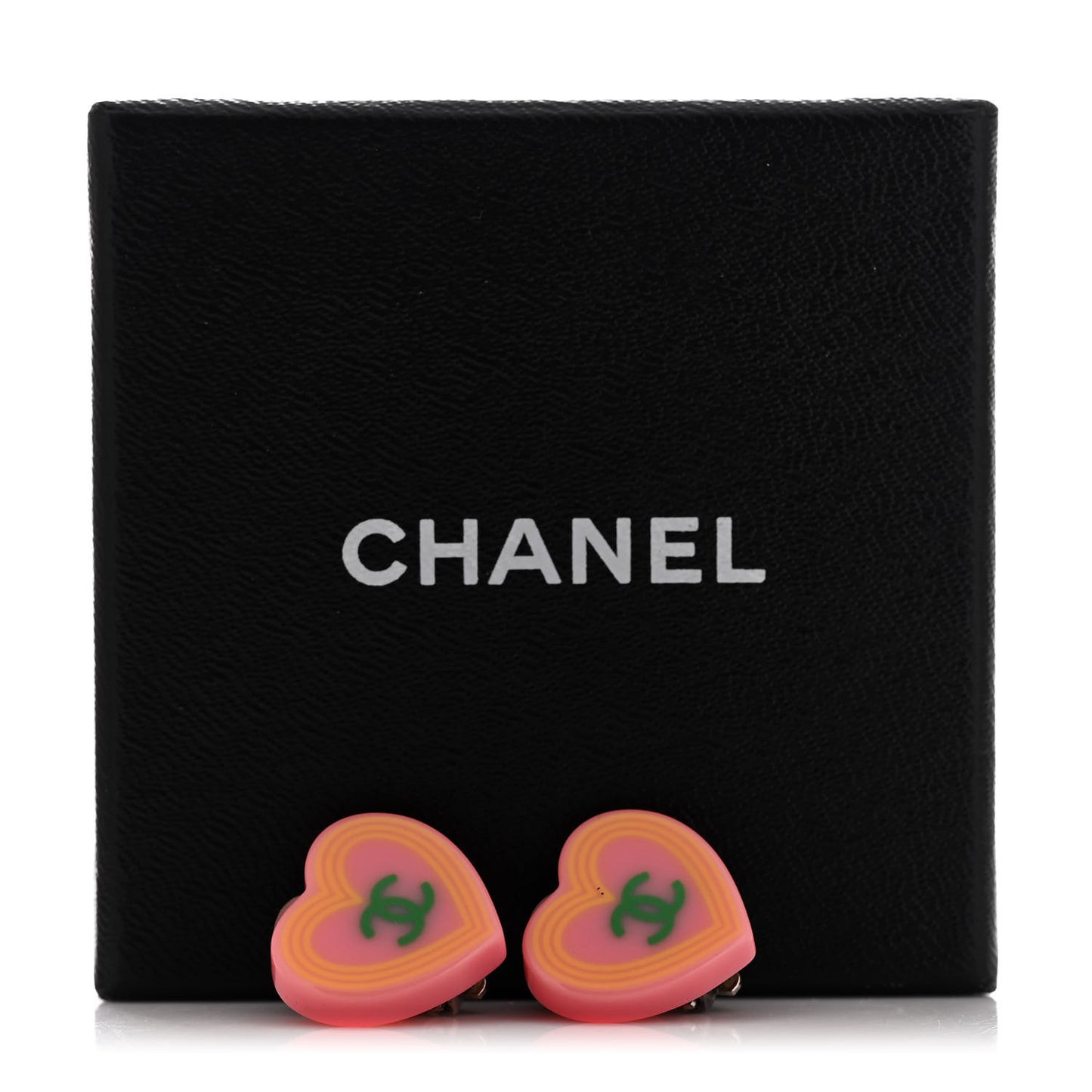 Acrylic CC Heart Clip On Earrings Pink