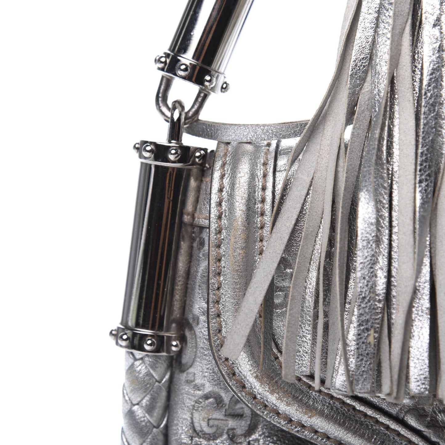 Guccissima Small Britt Tassel Shoulder Bag Silver