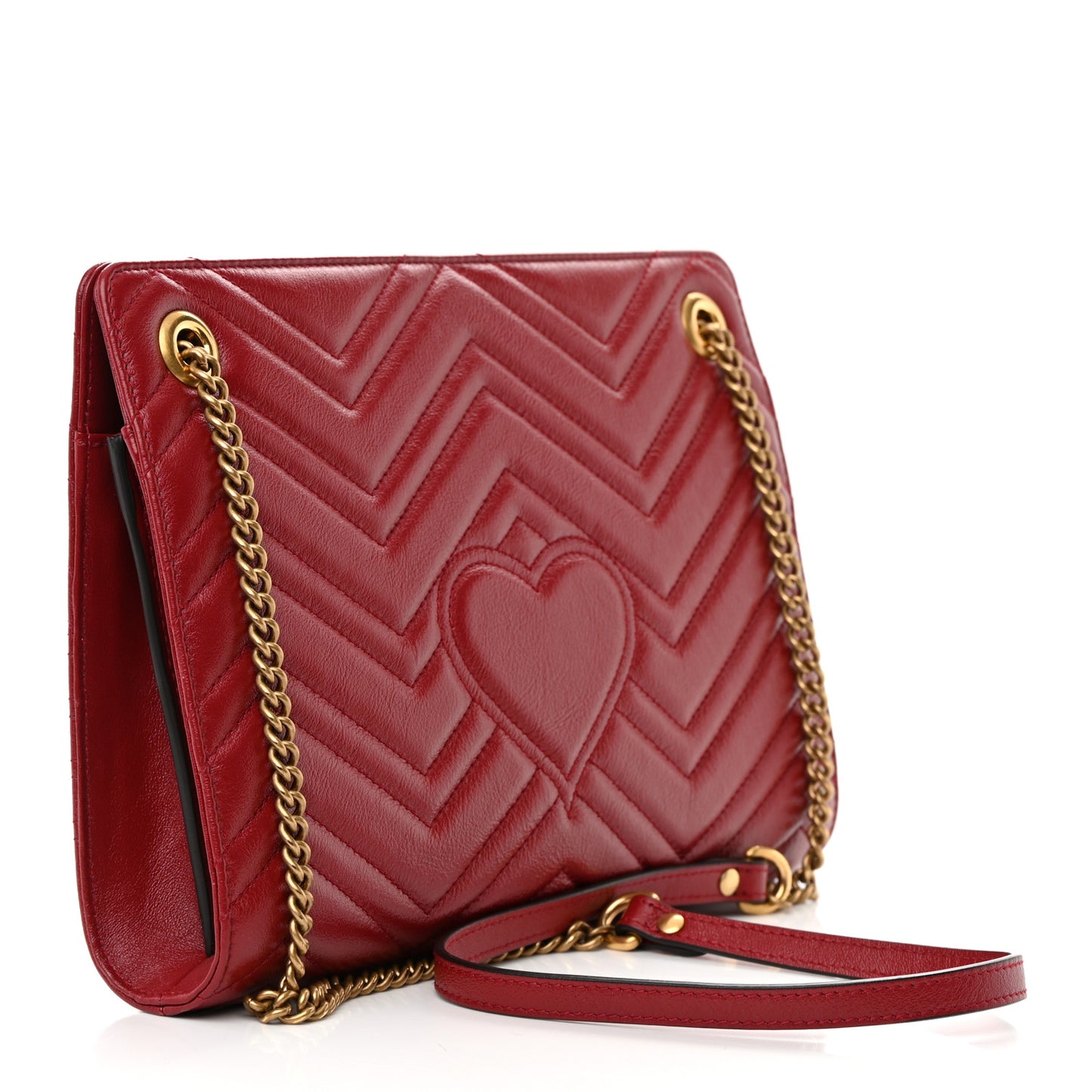 Azalea Calfskin Matelasse Heart Medium GG Marmont Slim Shoulder Bag Romantic Cerise