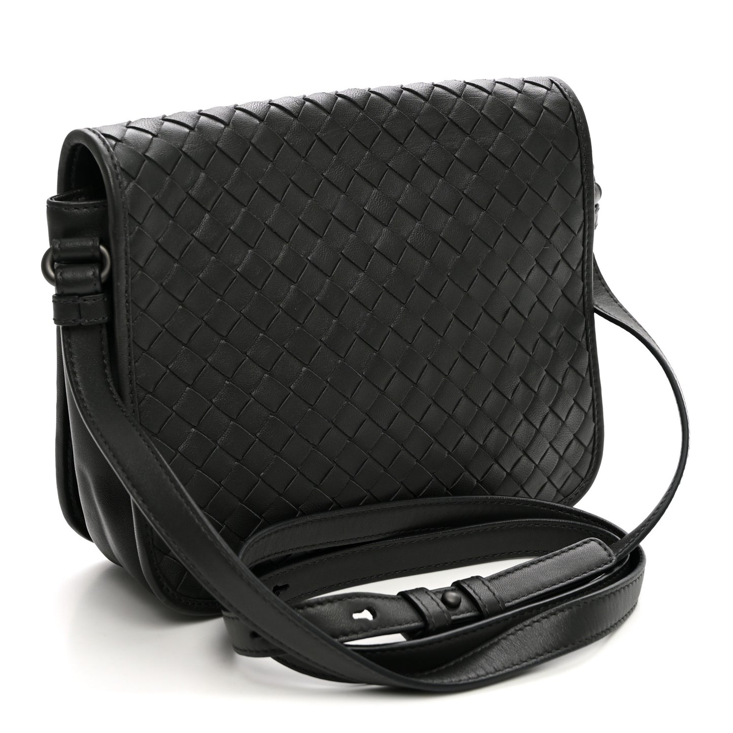 Nappa Intrecciato Crossbody Messenger Flap Black