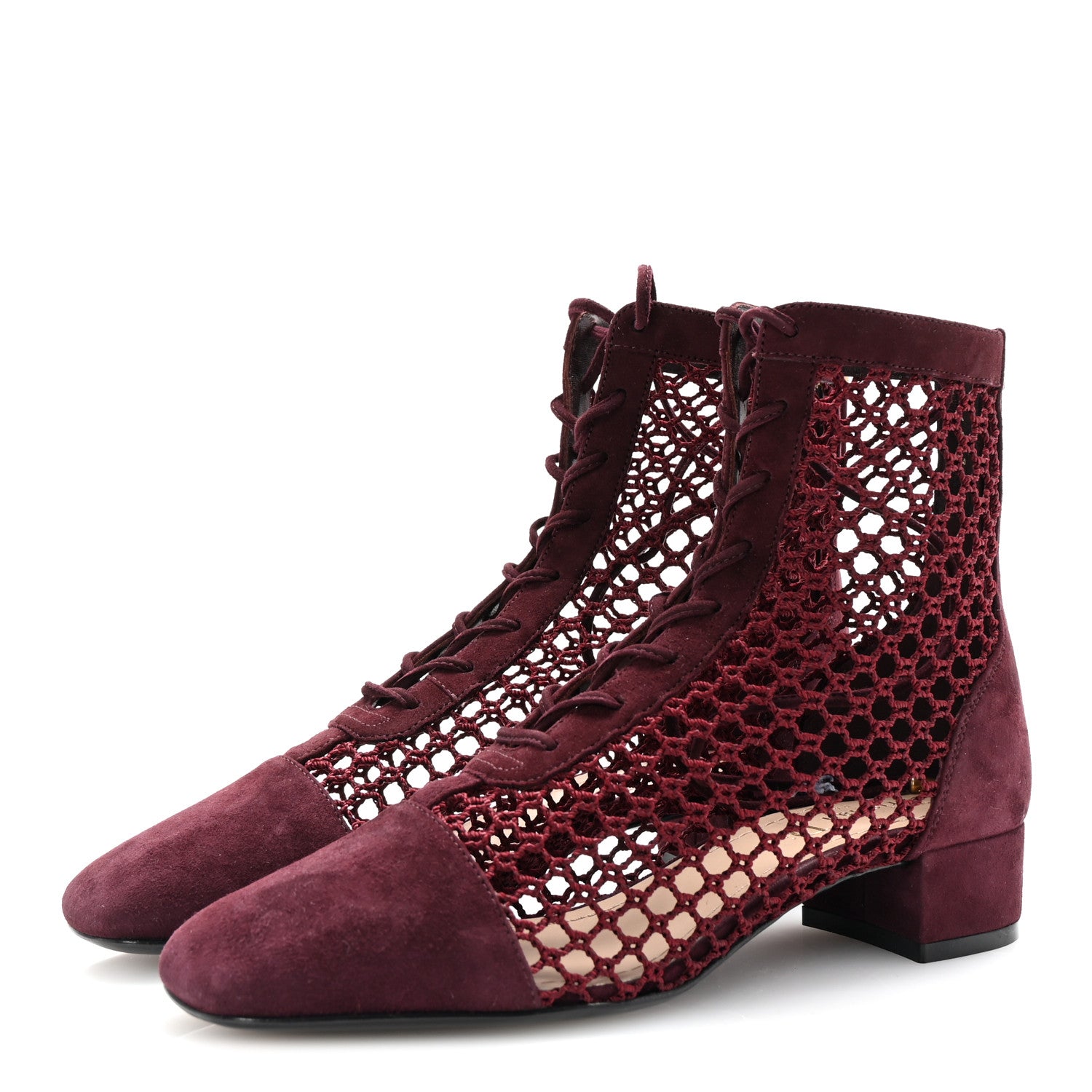 Christian Dior Suede Resille Naughtily-D 30mm Ankle Boots 35 Rouge Noir 4 of 10
