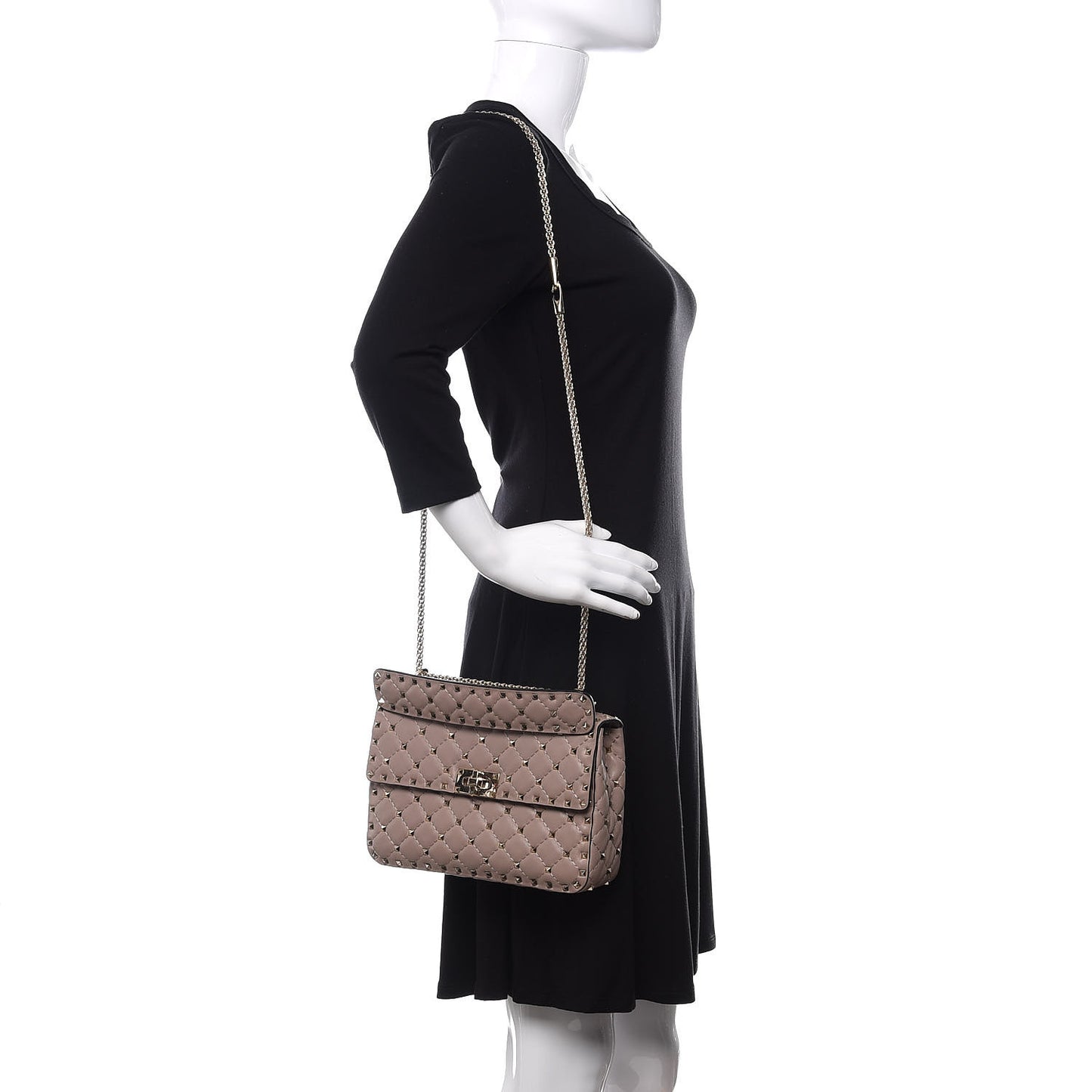 Lambskin Medium Rockstud Spike Shoulder Bag Poudre