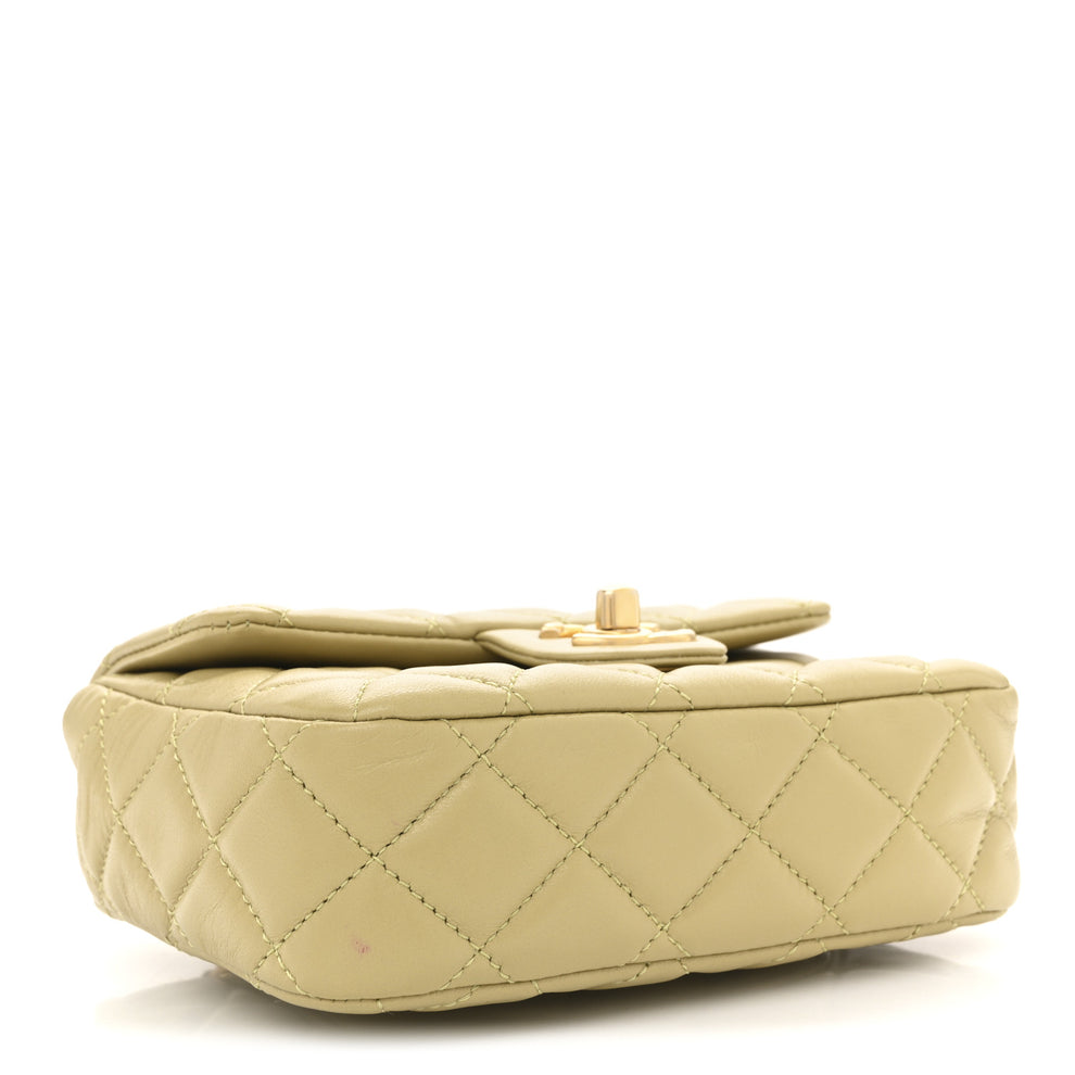 Chanel Lambskin Enamel Quilted Mini Coco Hearts Square Flap Light Green ...