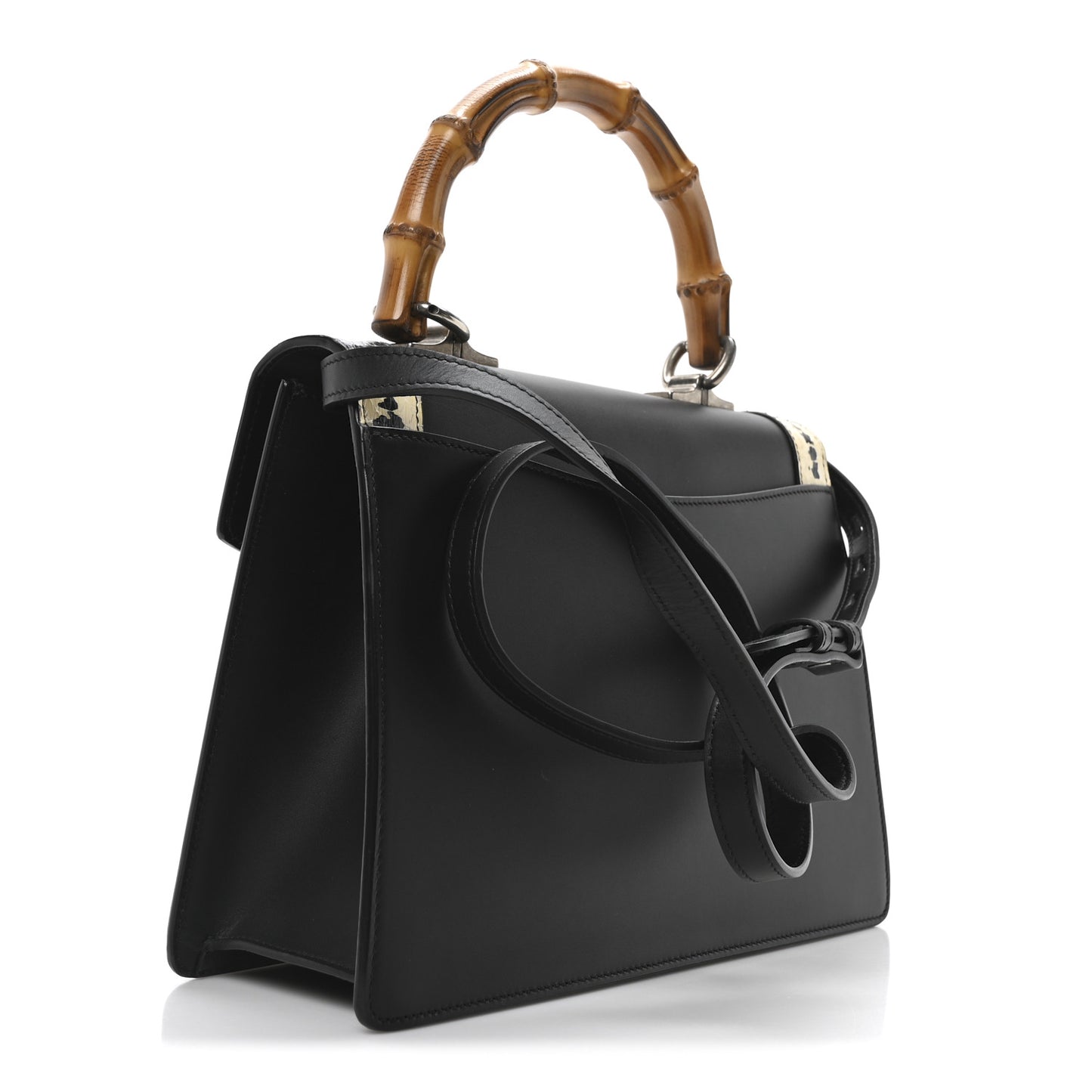 Calfskin Snakeskin Small Lilith Top Handle Bag Black