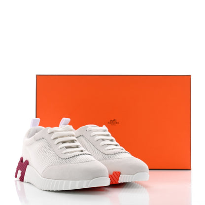 Hermes Air Mesh Suede Goatskin Bouncing Sneakers 38 White Orange Pink 8 of 8