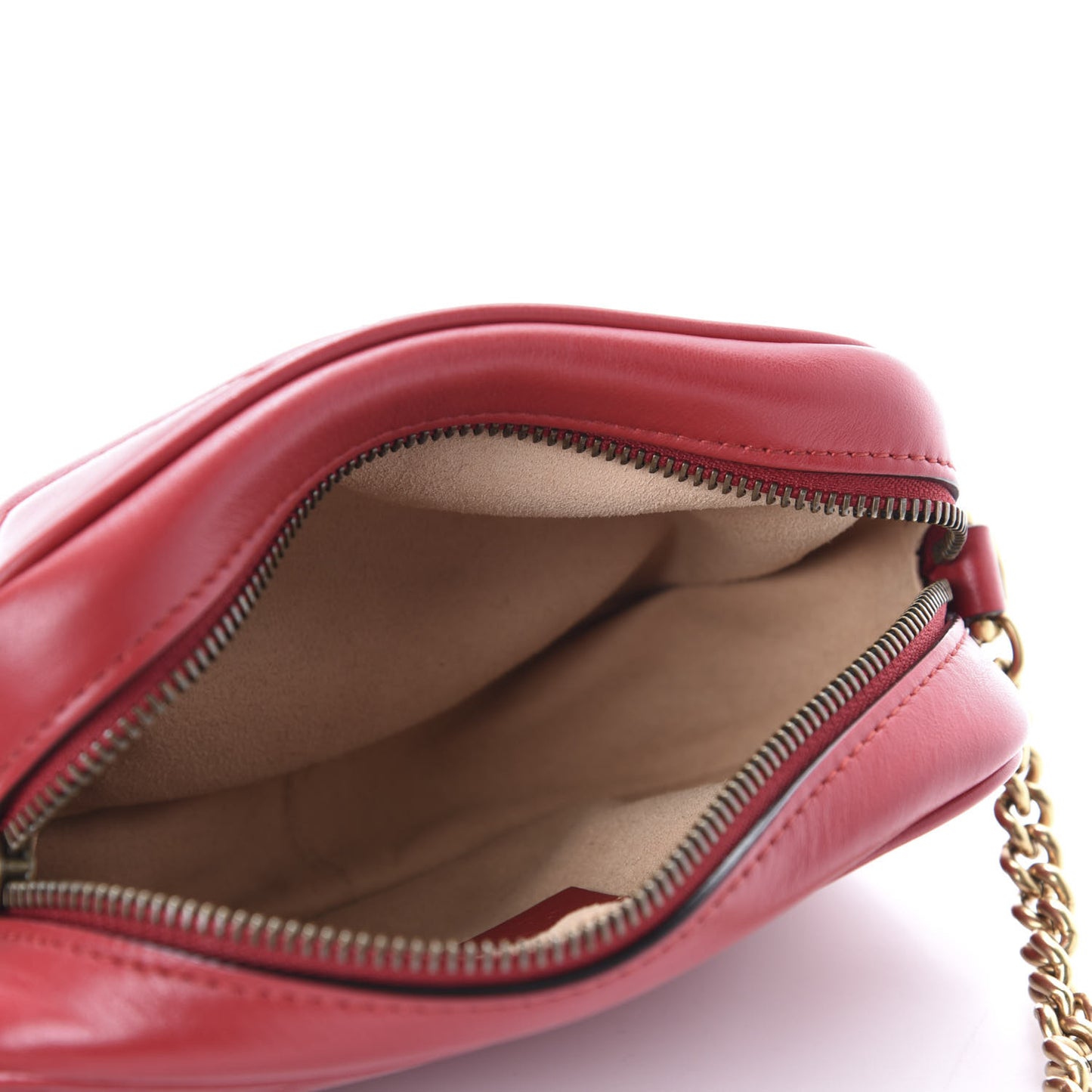 Calfskin Matelasse Mini GG Marmont Chain Shoulder Bag Hibiscus Red