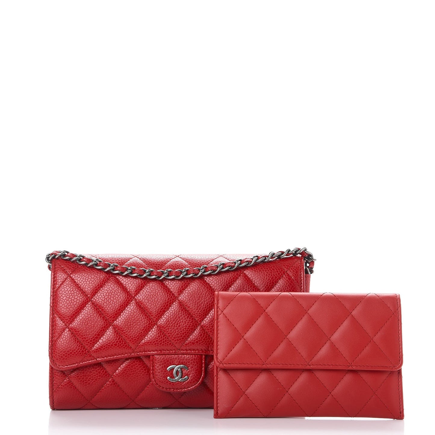 Caviar Quilted Wallet With Chain Red