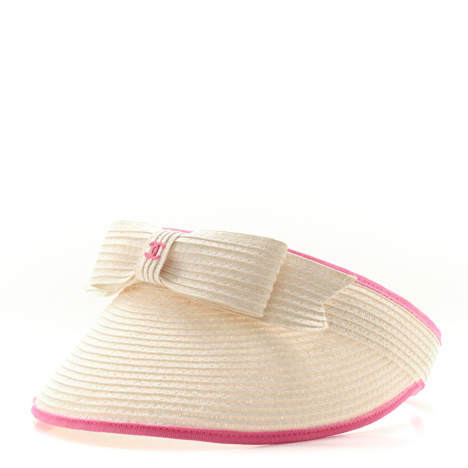 Chanel Straw Grosgrain Visor M White Pink 1 of 8