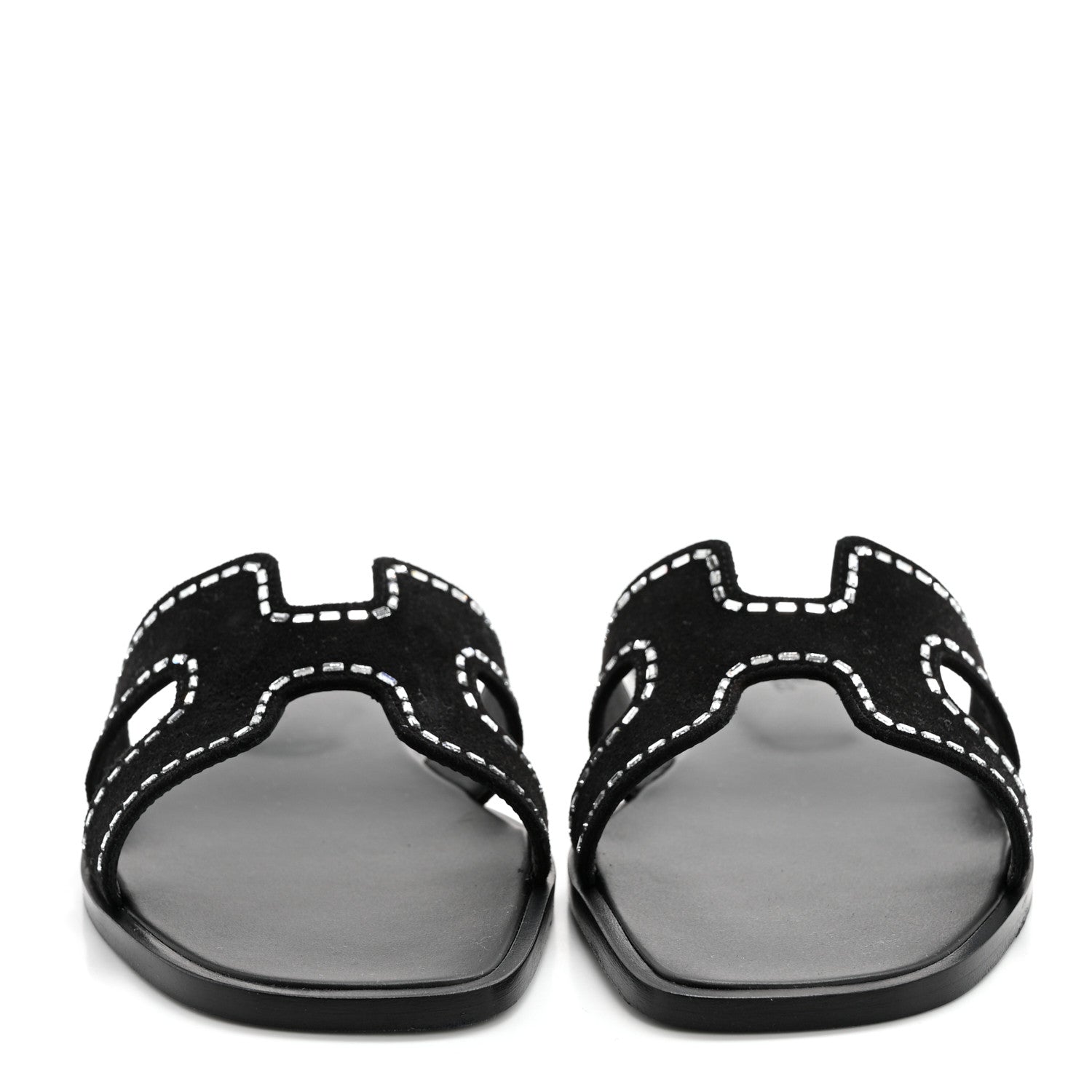 Hermes Suede Goatskin Crystal Embellished Oran Sandals 36.5 Black 2 of 8