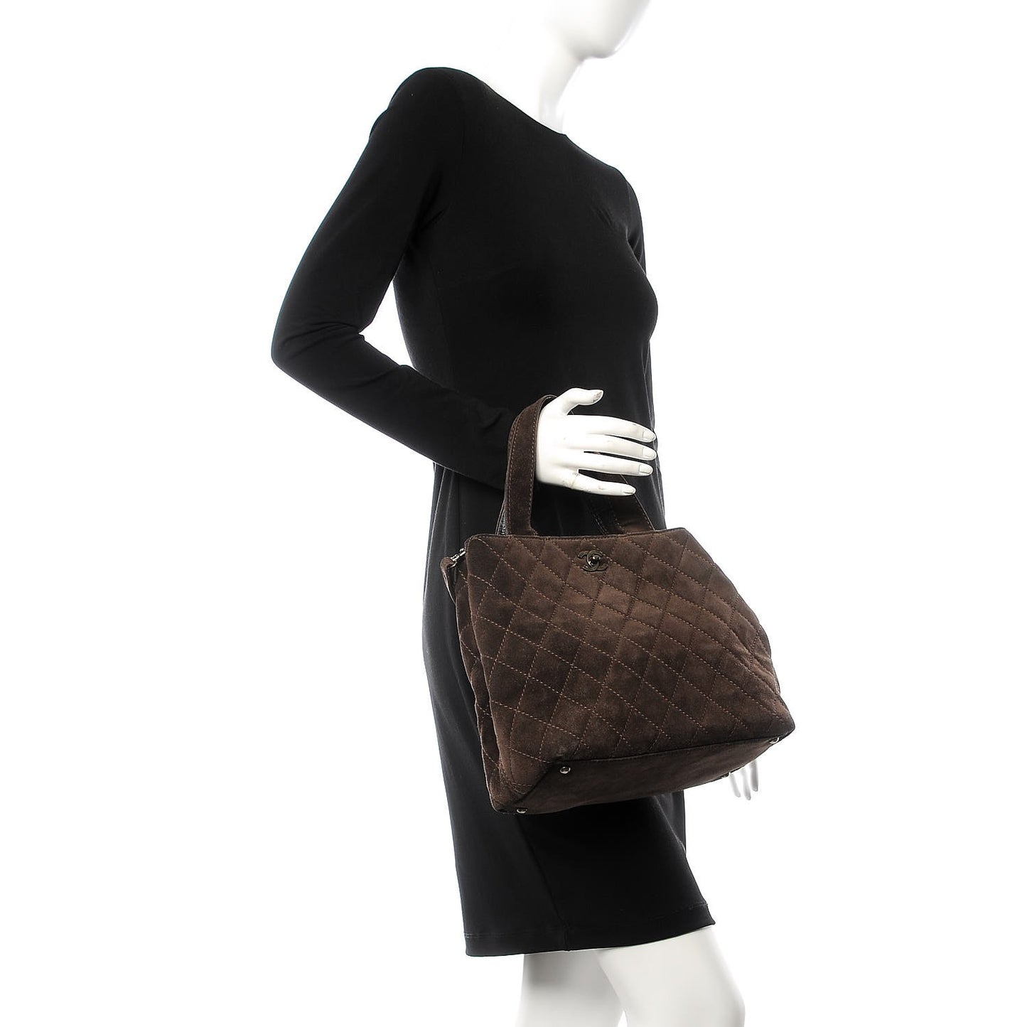 Suede Quilted Shopping Tote Brown
